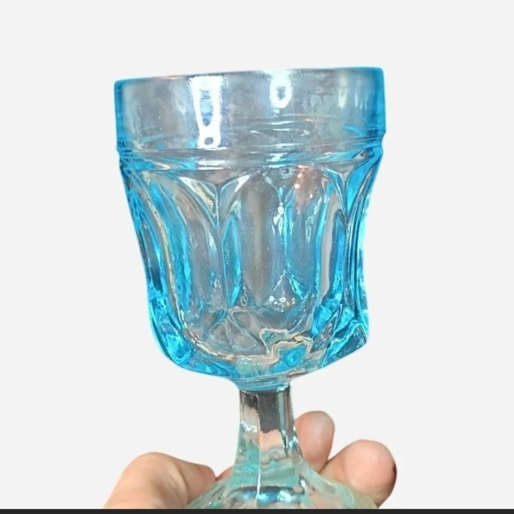 3 Vintage 70s Anchor Hocking Sky Blue Colored Goblets In The Fairfield Pattern